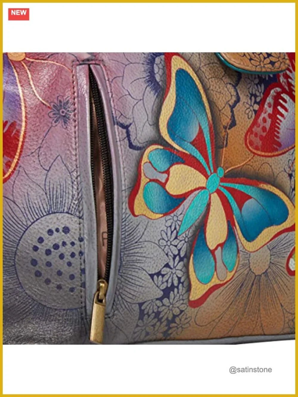 Hand Painted Genuine Leather Medium Tote Bag Double Handle